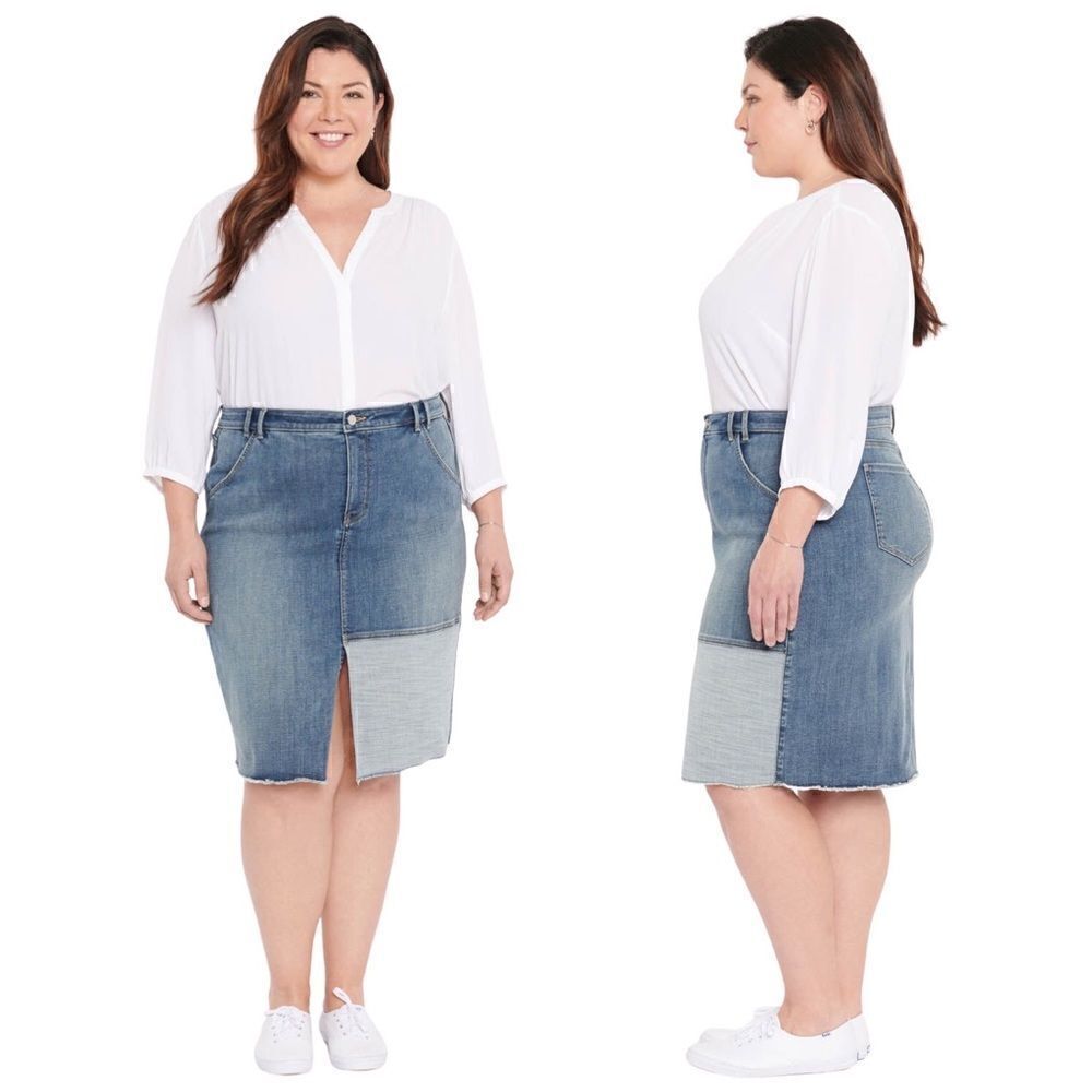 New! NYDJ Midi Clean Seline Denim Jean Skirt
